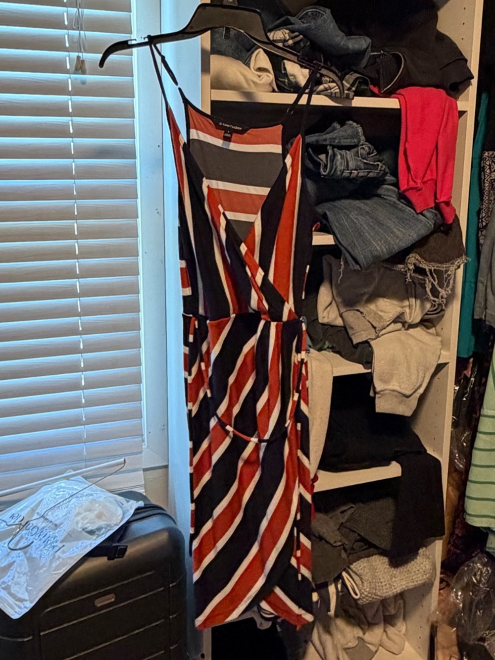 41 Hawthorn Striped Wrap Midi Dress in Rust, Black, and White